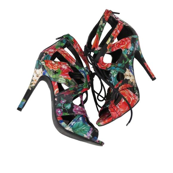 Steve Madden Madden Girl Raceyyy Ghillie Colorful Floral Caged Heels 7.5 - Picture 4 of 8